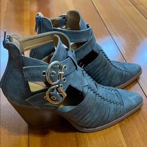 Grey suede heeled booties